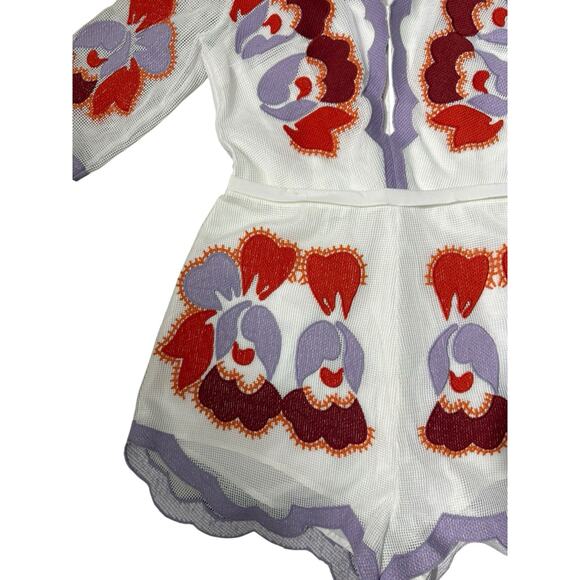 Alice McCall Embroidered Mesh Never Ever Playsuit Romper Size US 8 White Purple - Picture 4 of 10